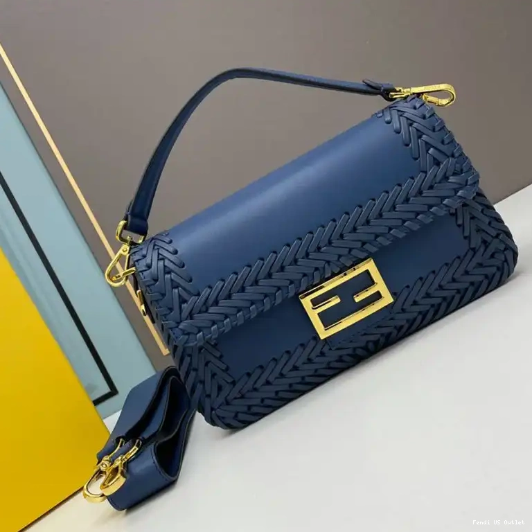 HOT In Baguette Bag Medium Stitching Blue Fendi Leather 0706
